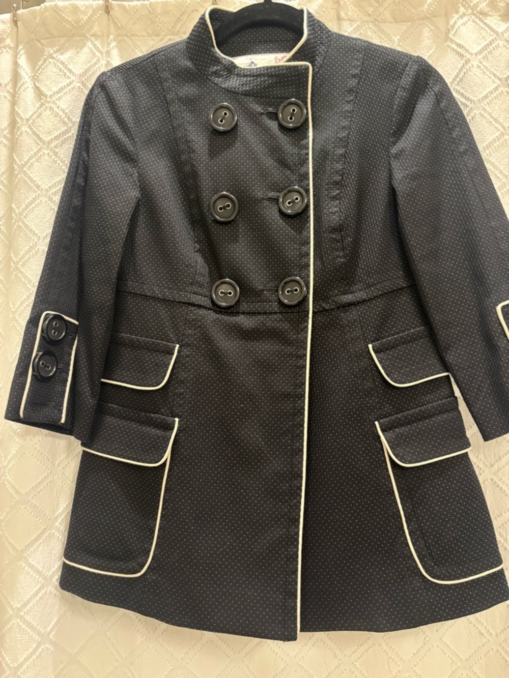 Kenzie Women's Black Piped Double-Breasted Coat
